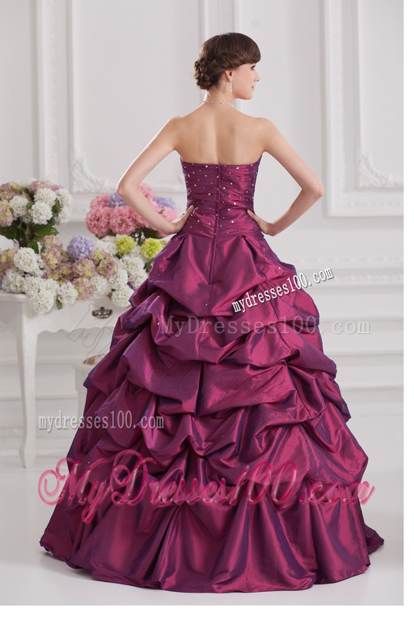 Ball Gown Strapless Taffeta Purple Quinceanera Dress with Beading and Pick-ups