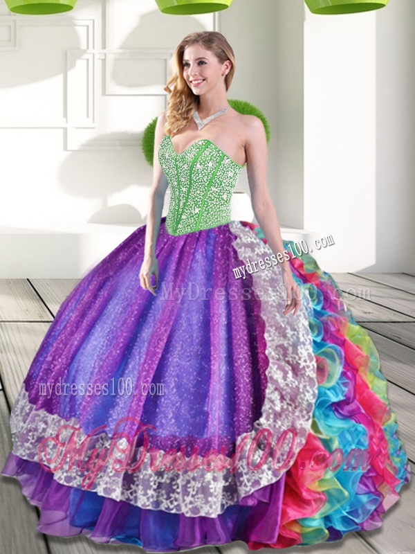 Beading and Ruffles 2016 New Style Quinceanera Dresses in Multi Color