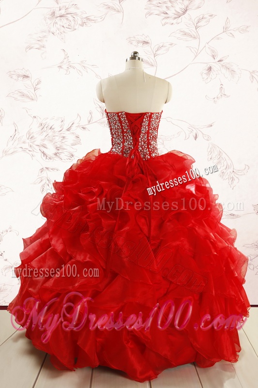 Beading and Ruffles Red Pretty Quinceanera Dresses for 2016