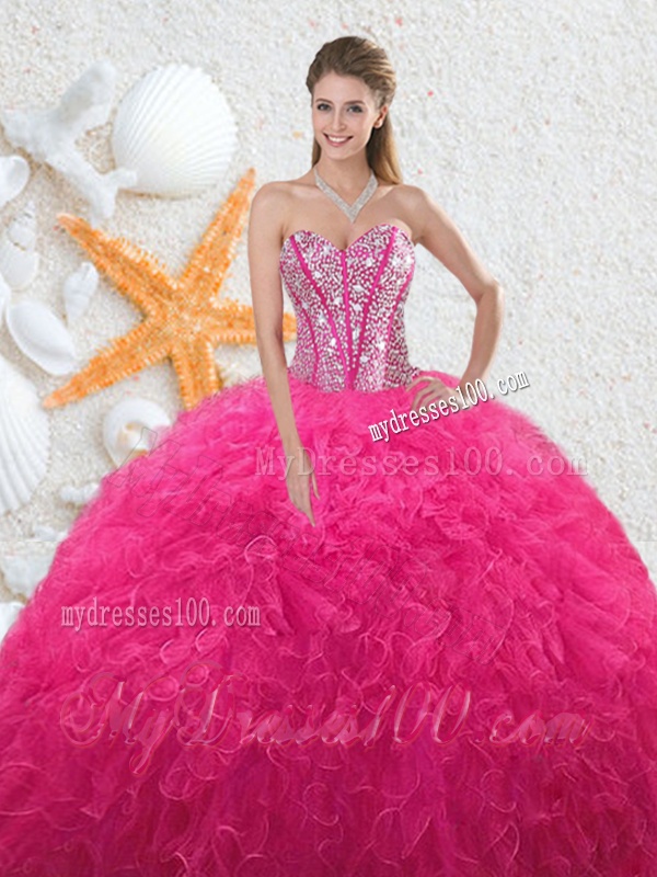 Beautiful Sweetheart Hot Pink Quinceanera Dresses with Beading