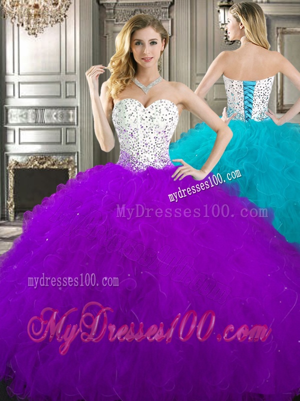 Best Beaded and Ruffled Quinceanera Dress in Purple and White