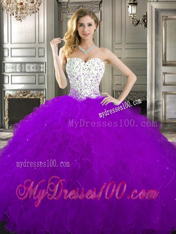 Best Beaded and Ruffled Quinceanera Dress in Purple and White