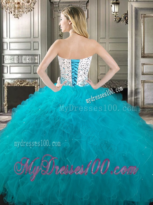 Best Beaded and Ruffled Quinceanera Dress in Purple and White