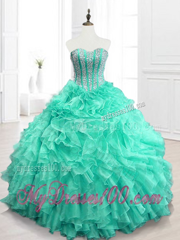 Best Selling Beading and Ruffles Sweet 16 Dresses in Apple Green