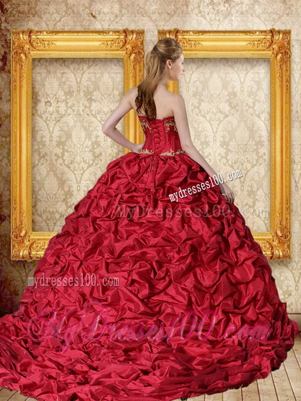 Brand New 2016 Wine Red Brush Train Quinceanera Dress with Sweetheart