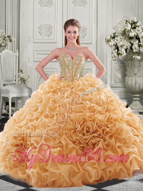 Cheap Visible Boning Beaded Bodice Fuchsia Quinceanera Gown with Ruffles