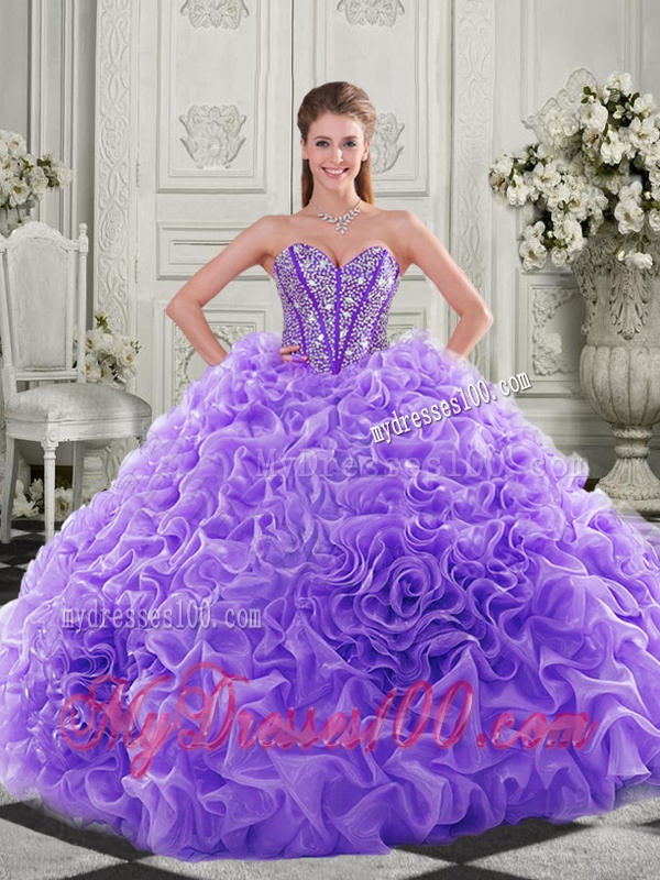 Cheap Visible Boning Beaded Bodice Fuchsia Quinceanera Gown with Ruffles