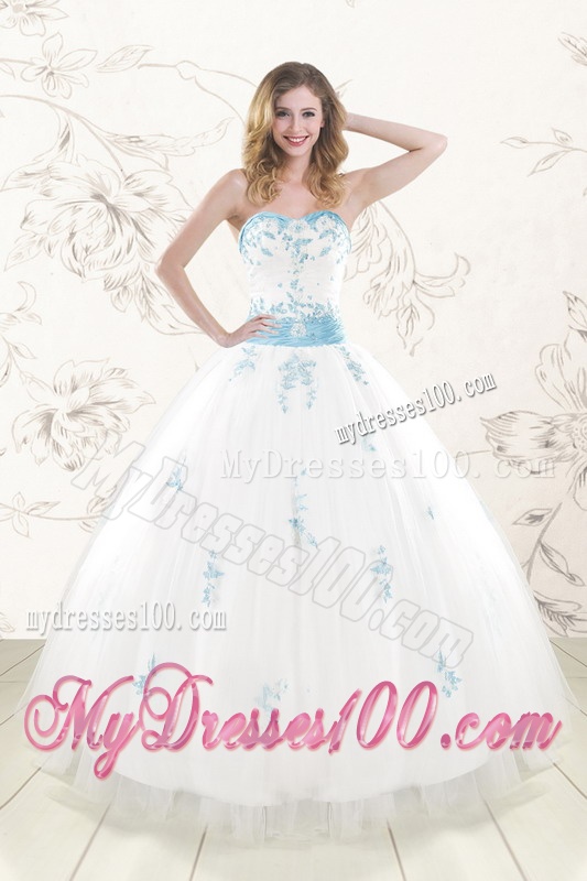Cheap White Ball Gown Quinceanera Dresses with Appliques and Beading