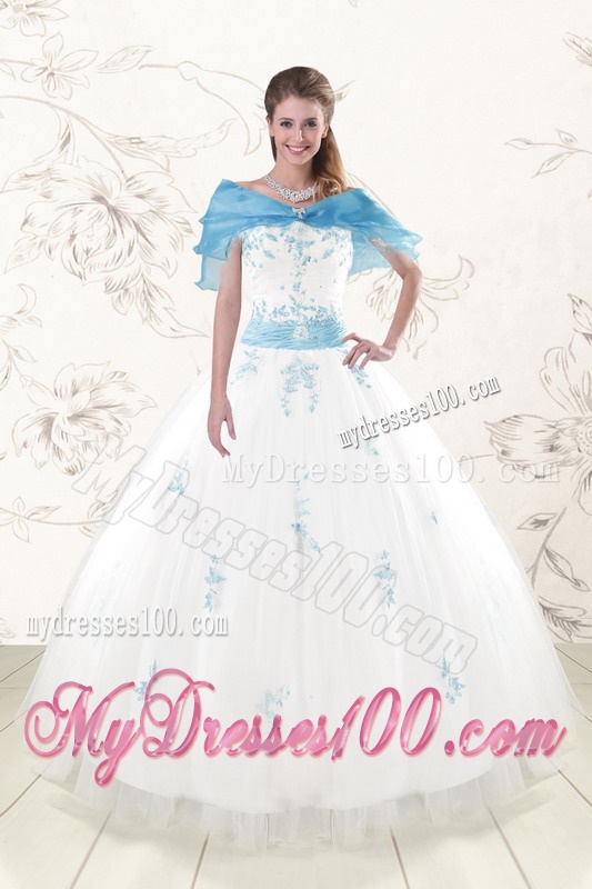 Cheap White Ball Gown Quinceanera Dresses with Appliques and Beading