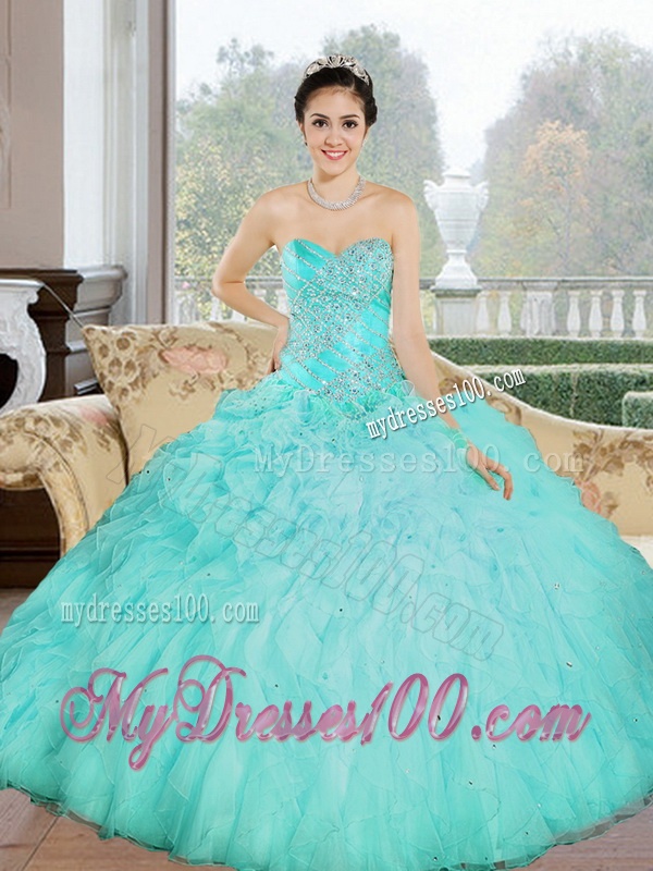 Classical Appliques and Ruffles Sweetheart Aqua Blue 2016 Quinceanera Dresses
