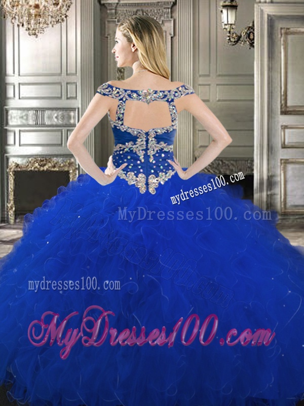 Classical Off the Shoulder Cap Sleeves Quinceanera Dress with Beading and Ruffles