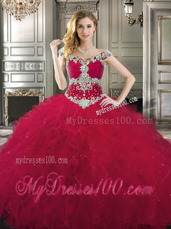 Classical Off the Shoulder Cap Sleeves Quinceanera Dress with Beading and Ruffles