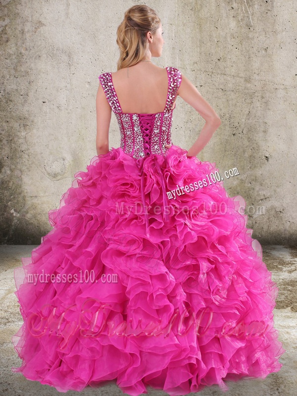 Classical Ruffled and Beaded Bodice Detachable Quinceanera Dress in Hot Pink