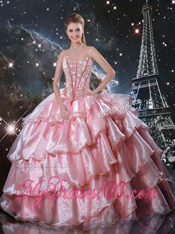 Comfortable Sweetheart Beaded Quinceanera Gowns in Baby Pink