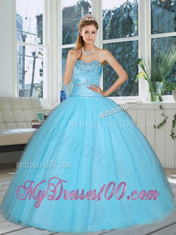 Cute Baby Blue Sweetheart Beaded Quinceanera Dress for 2016