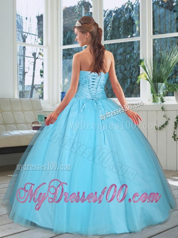 Cute Baby Blue Sweetheart Beaded Quinceanera Dress for 2016