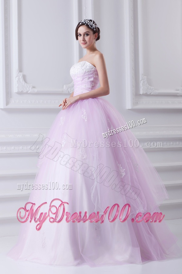Cute Ball Gown Strapless Beading and Appliques Tulle Baby Pink Quinceanera Dress