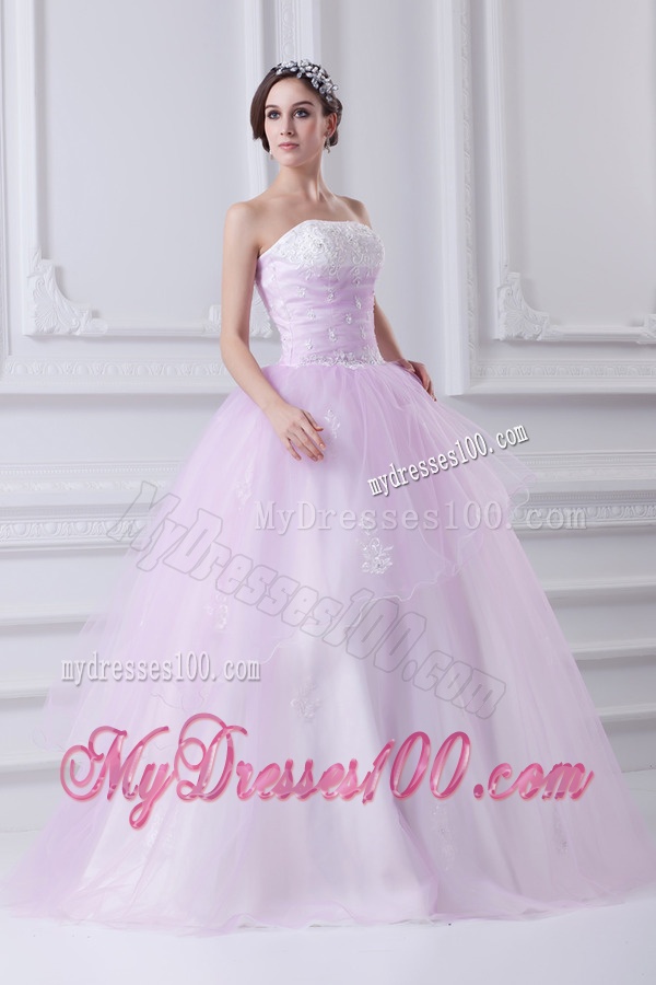 Cute Ball Gown Strapless Beading and Appliques Tulle Baby Pink Quinceanera Dress