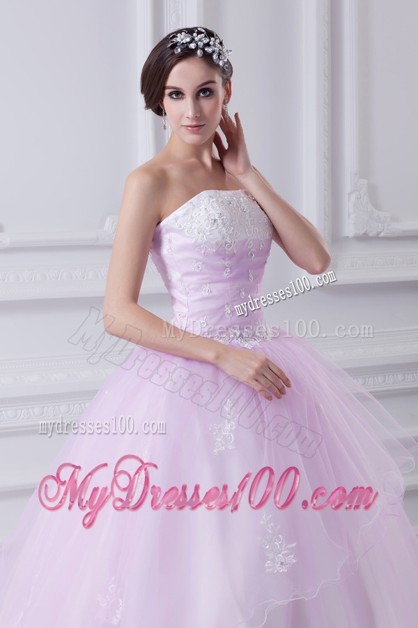 Cute Ball Gown Strapless Beading and Appliques Tulle Baby Pink Quinceanera Dress