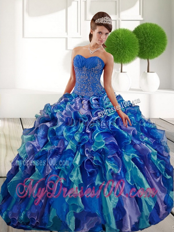 Delicate Sweetheart 2016 Quinceanera Gown with Appliques and Ruffles