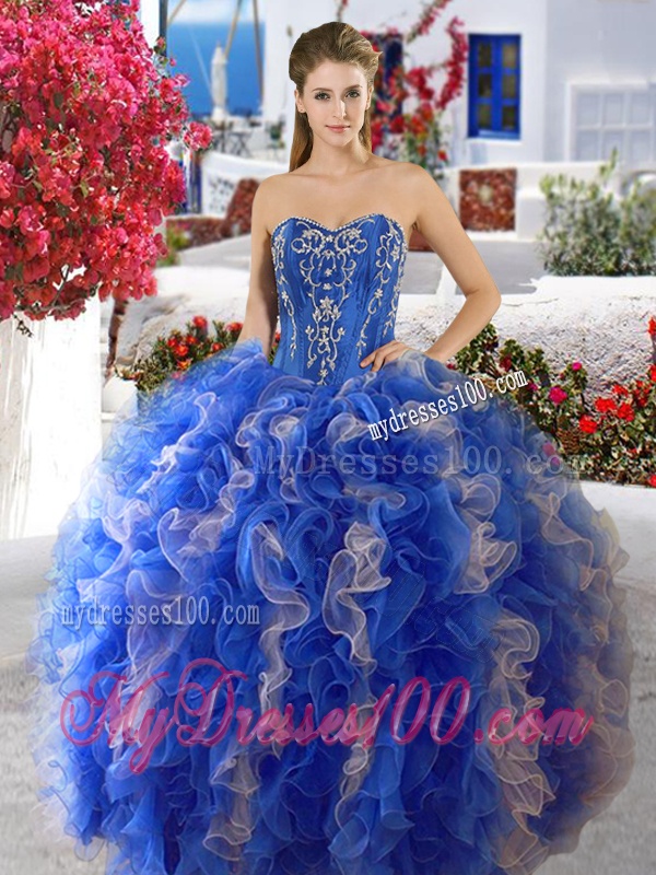 Discount Red and White Sweet 16 Dress with Beading and Ruffles