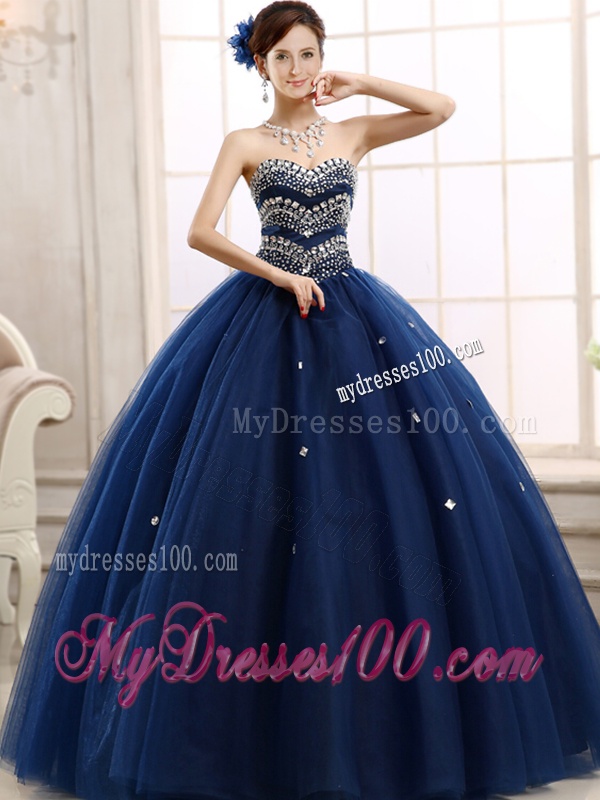 Discount Rhinestoned Really Puffy Quinceanera Dress in Navy Blue