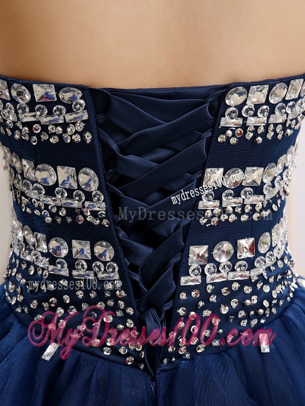 Discount Rhinestoned Really Puffy Quinceanera Dress in Navy Blue