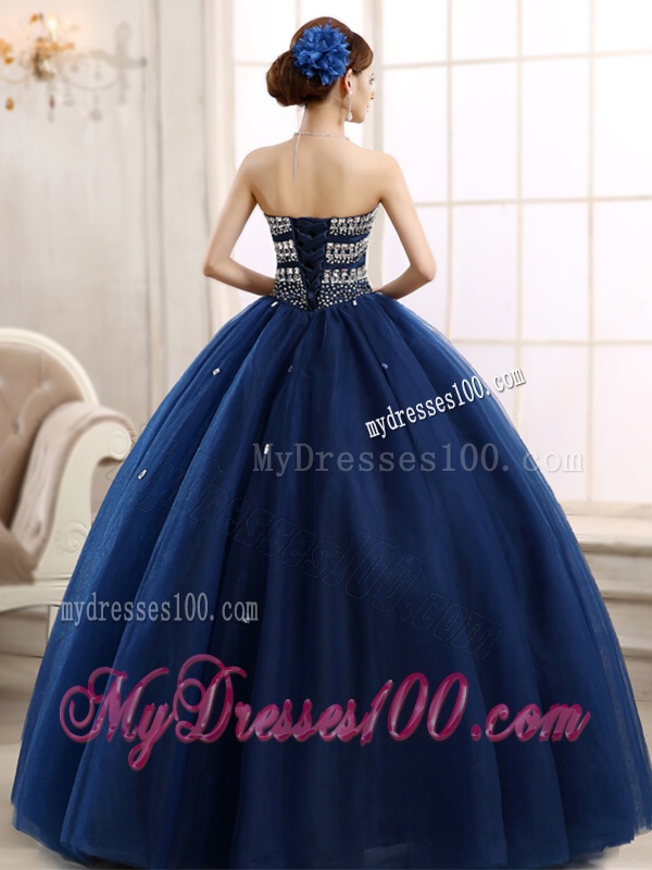 Discount Rhinestoned Really Puffy Quinceanera Dress in Navy Blue