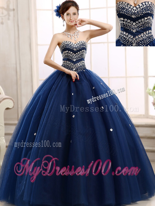 Discount Rhinestoned Really Puffy Quinceanera Dress in Navy Blue