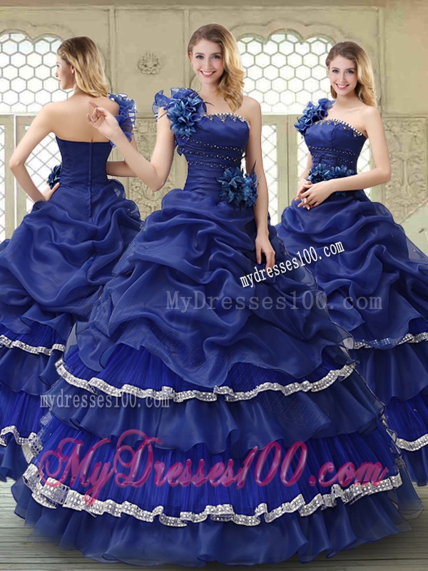 Elegant 2016 Ruffled Layers One Shoulder Quinceanera Dresses