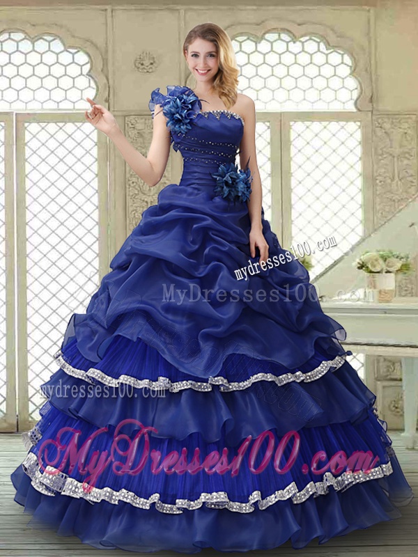 Elegant 2016 Ruffled Layers One Shoulder Quinceanera Dresses