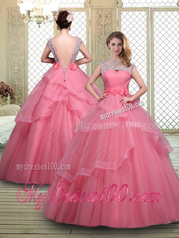 Elegant Backless Quinceanera Dresses with Beading and Hand Made Flowers