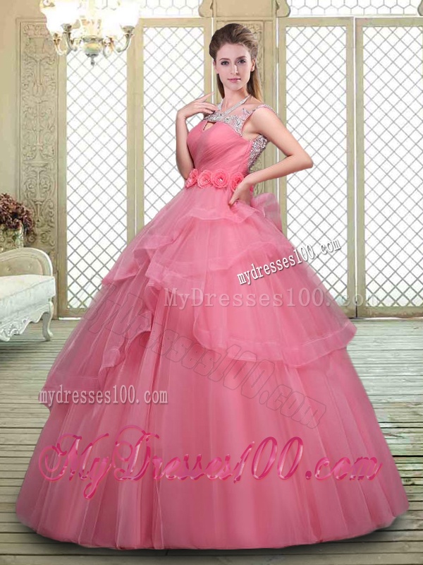 Elegant Backless Quinceanera Dresses with Beading and Hand Made Flowers