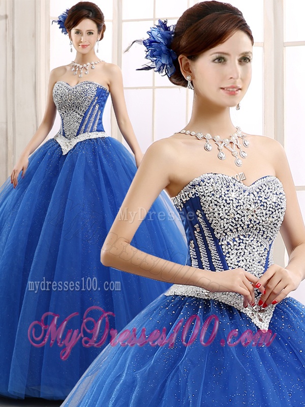 Elegant Beaded Bodice Really Puffy Sweet 16 Dress in Blue