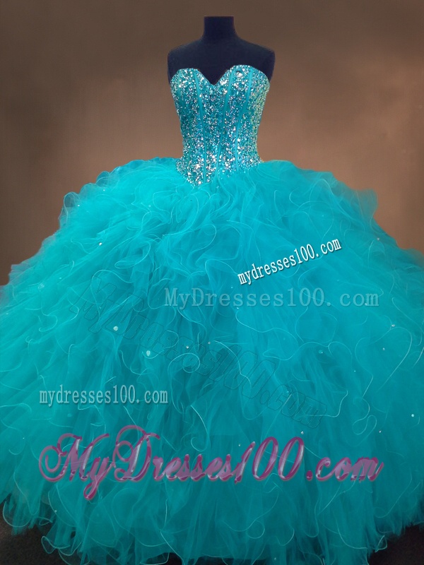 Elegant Beaded and Ruffles Quinceanera Gowns in Aqua Blue