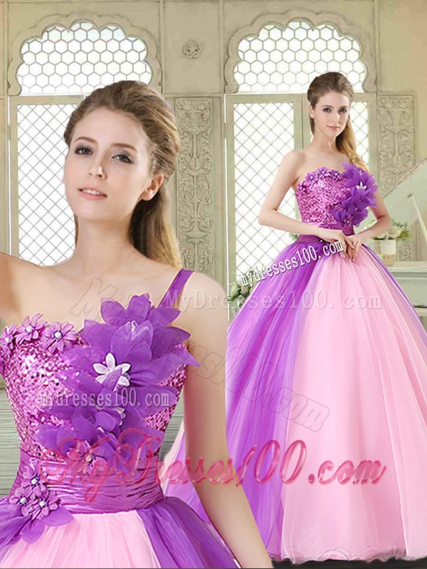Elegant Hand Made Flowers Sweetheart Quinceanera Dresses in Multi Color