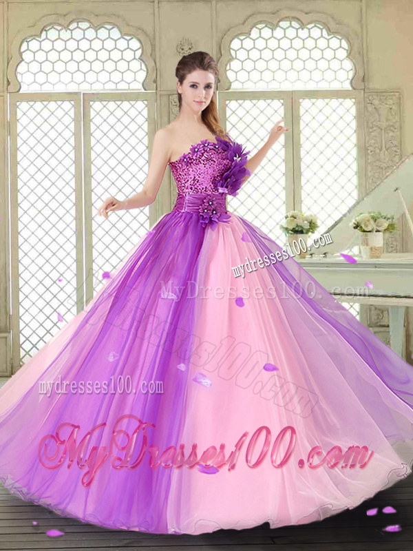 Elegant Hand Made Flowers Sweetheart Quinceanera Dresses in Multi Color