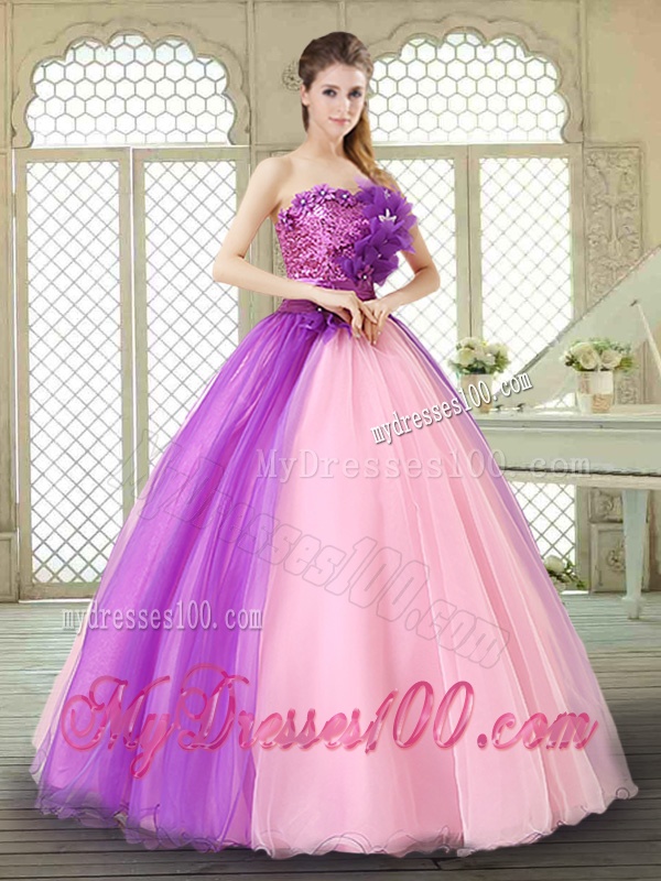 Elegant Hand Made Flowers Sweetheart Quinceanera Dresses in Multi Color