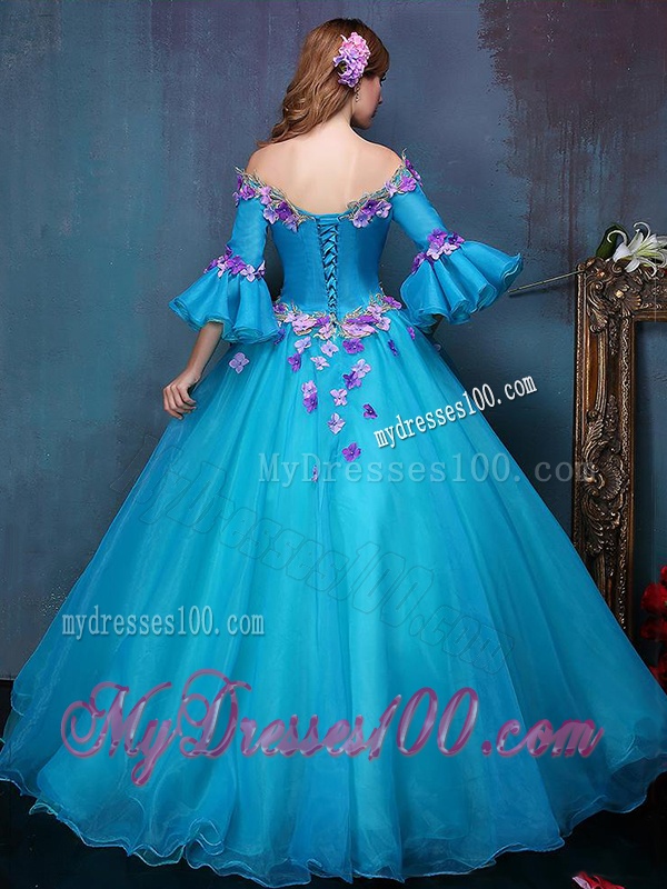 Elegant Off the Shoulder Three Fourth Length Sleeves Quinceanera Dress with Appliques