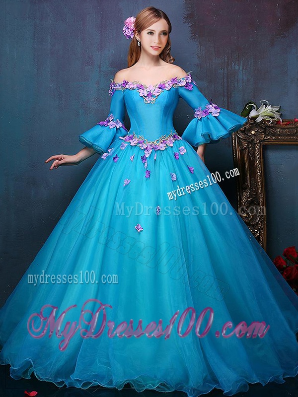Elegant Off the Shoulder Three Fourth Length Sleeves Quinceanera Dress with Appliques