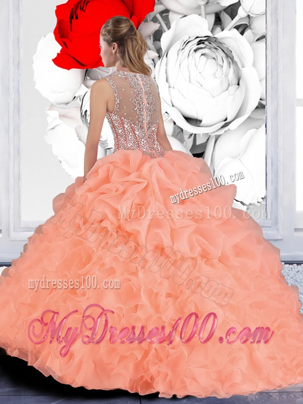Elegant Orange Ball Gown Straps Quinceanera Dresses with Beading