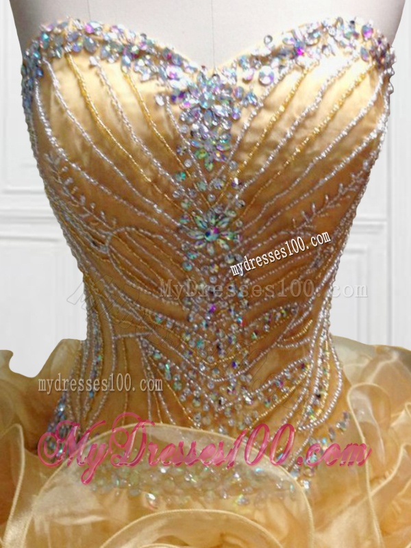 Elegant Sweetheart Rolling Flowers Brush Train Quinceanera Dresses with Beading