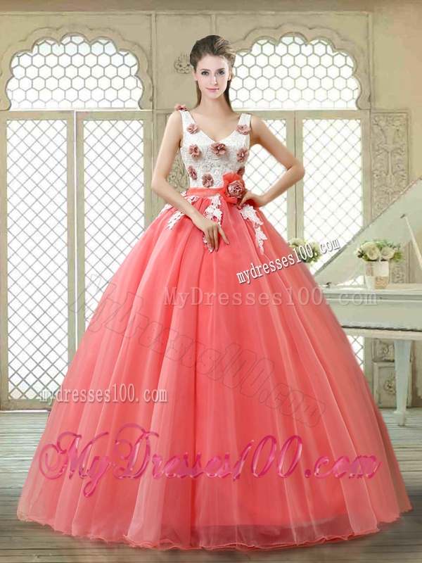 Elegant Watermelon Quinceanera Dresses with Hand Made Flowers