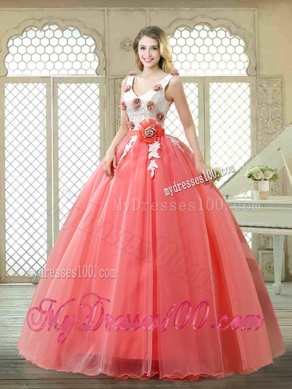 Elegant Watermelon Quinceanera Dresses with Hand Made Flowers
