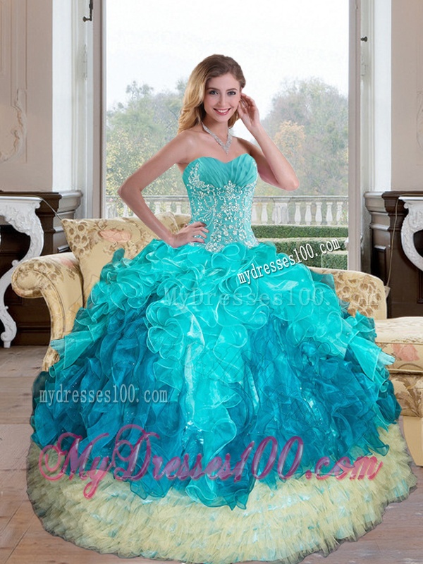 Exclusive Sweetheart Multi Color 2016 Quinceanera Gown with Appliques and Ruffles