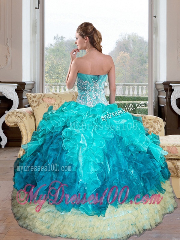 Exclusive Sweetheart Multi Color 2016 Quinceanera Gown with Appliques and Ruffles