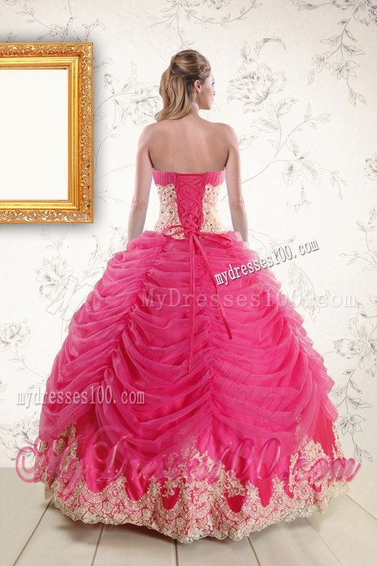 Exquisite Lace Appliques Hot Pink Quinceanera Gowns for 2016