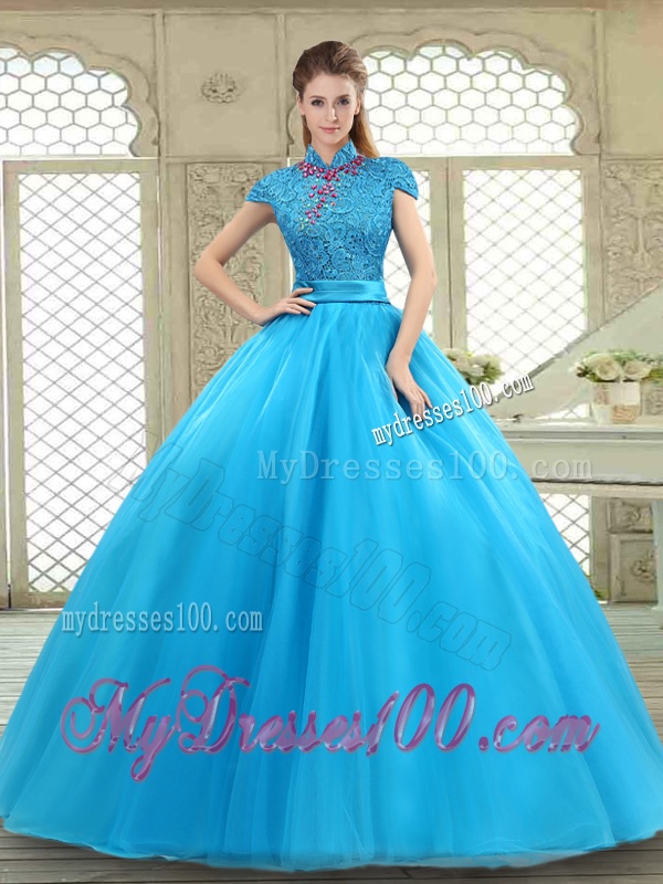 Fashionable High Neck Quinceanera Gowns in Baby Blue