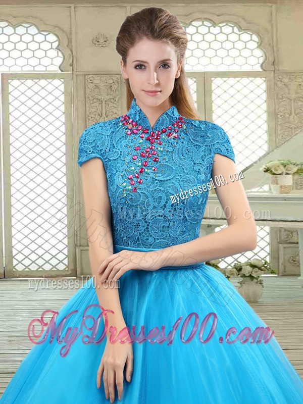 Fashionable High Neck Quinceanera Gowns in Baby Blue