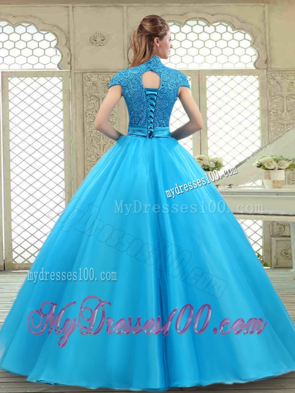 Fashionable High Neck Quinceanera Gowns in Baby Blue